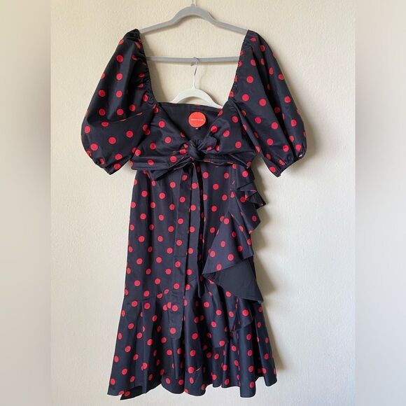 Marianna Senchina Two-Piece Black Polka Dot Bow Top Ruffled Midi Skirt Size M - Picture 10 of 15